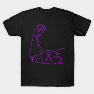 Flexed arm with a Dark Purple Awareness Ribbon T-Shirt